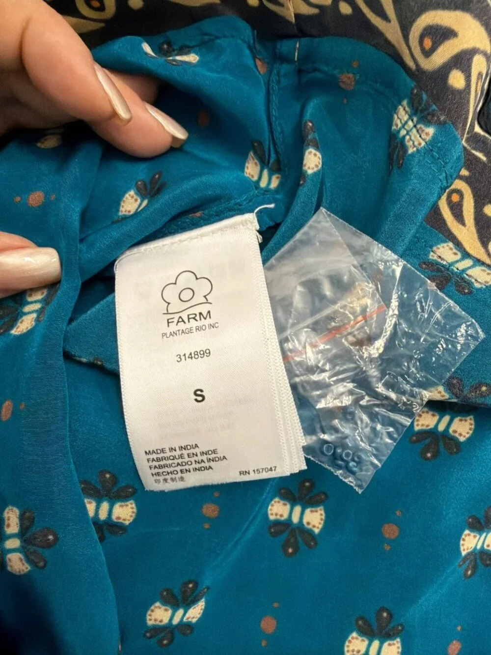Farm Rio Blue Ainika Chill Long Sleeve Blouse Small New